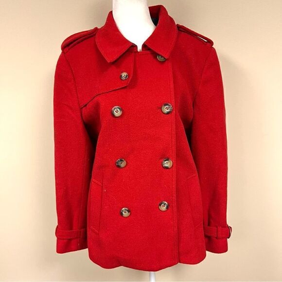 Perfect by Carson Kressley red wool/cashmere pea coat Sz L - Picture 1 of 7